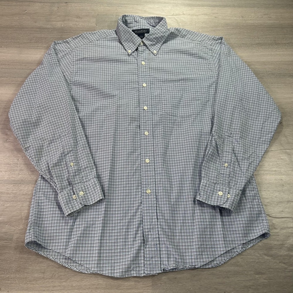 Brooks Brothers Shirt Mens Large Blue Check Plaid Button Down Cotton Casual